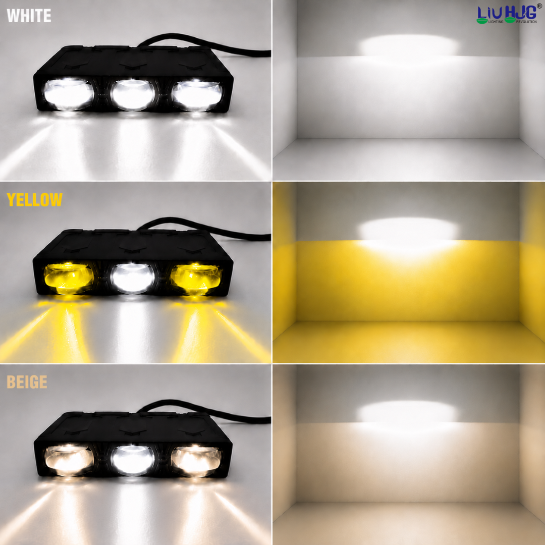 LIU HJG® S124 3 Lens LED Fog Light Bulbs for Bike and Car (100W, Dual Color White/Yellow Beam & Red Devil Eye, Pack of 2)