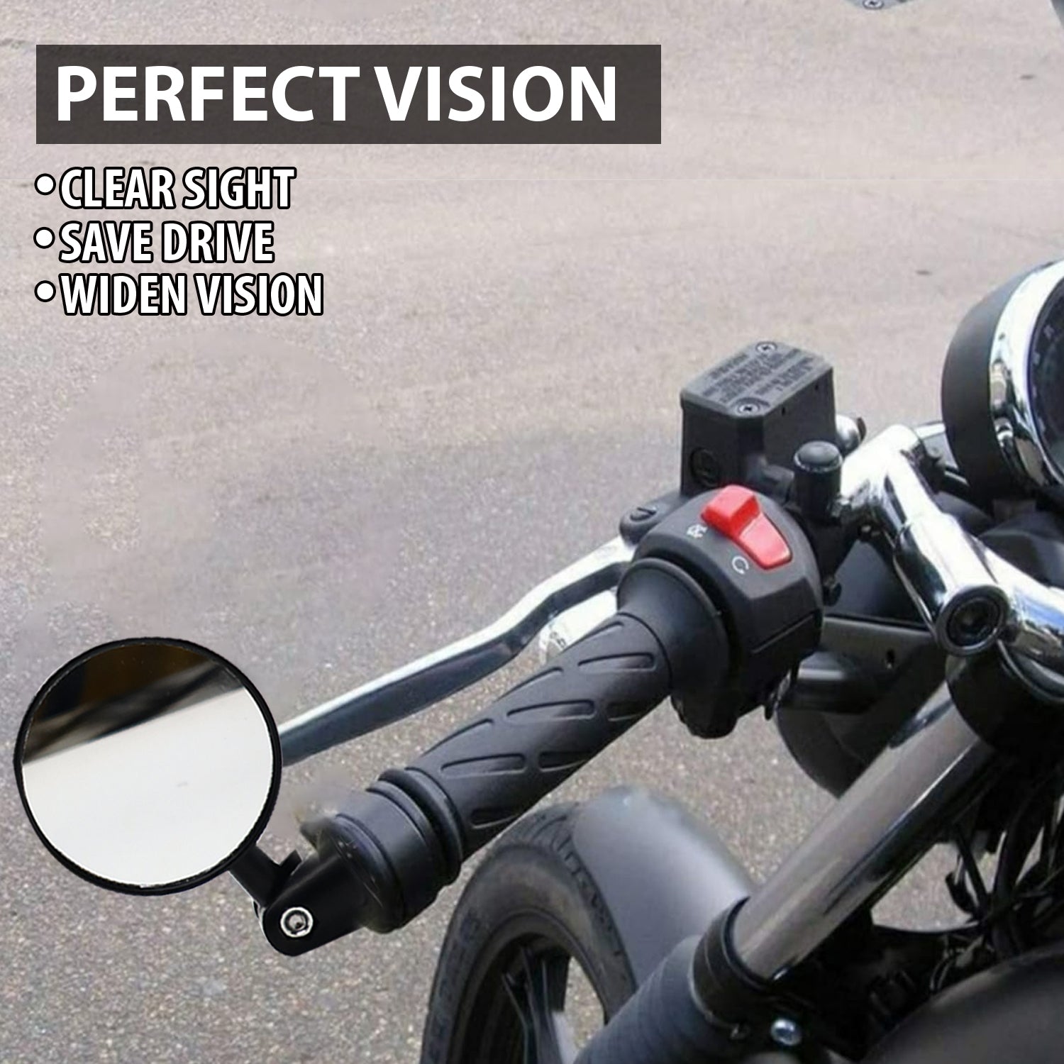 AUTOPOWERZ Universal Aluminium Alloy Motorcycle Mirrors - Round Adjustable Upto 180 Degree Bar End Side Mirror Suitable For Most of Motorcycle Black (Pack of 2)