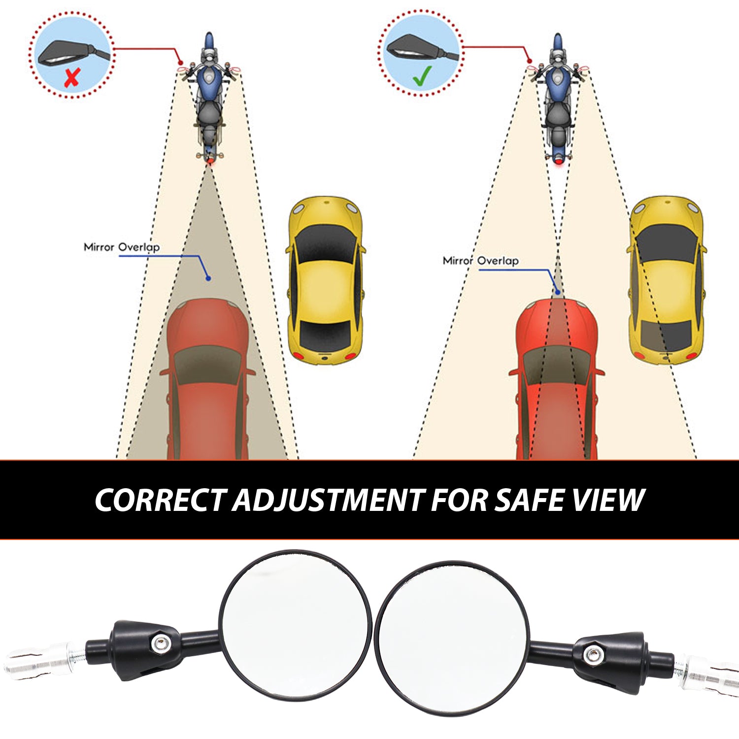 AUTOPOWERZ Universal Aluminium Alloy Motorcycle Mirrors - Round Adjustable Upto 180 Degree Bar End Side Mirror Suitable For Most of Motorcycle Black (Pack of 2)