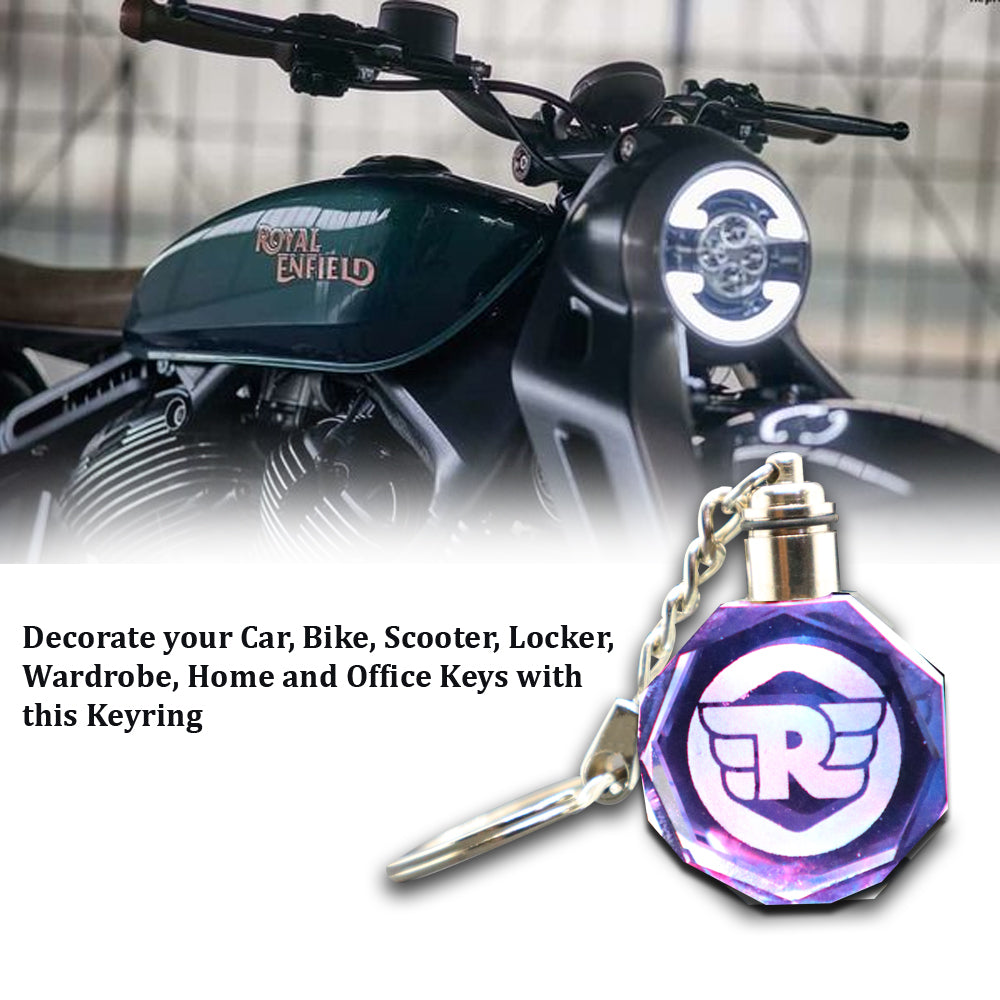 AUTOPOWERZ Multicolor Led Light Crystal R Logo Key Chain Key Ring