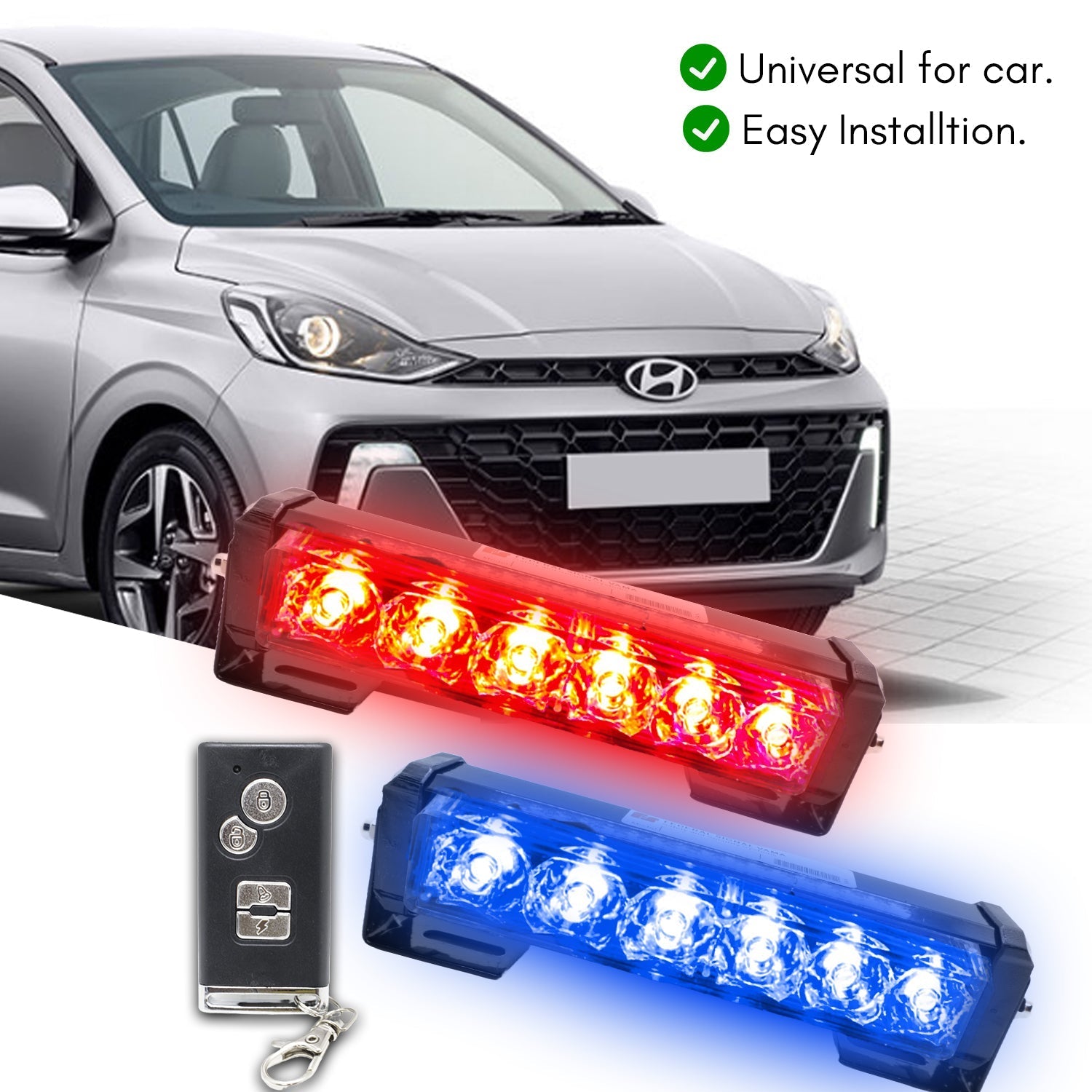 Federal Car Flasher Red/Blue & white Lighting Effect, 15 Modes With Smart Remote Control (Pack of 2pcs)