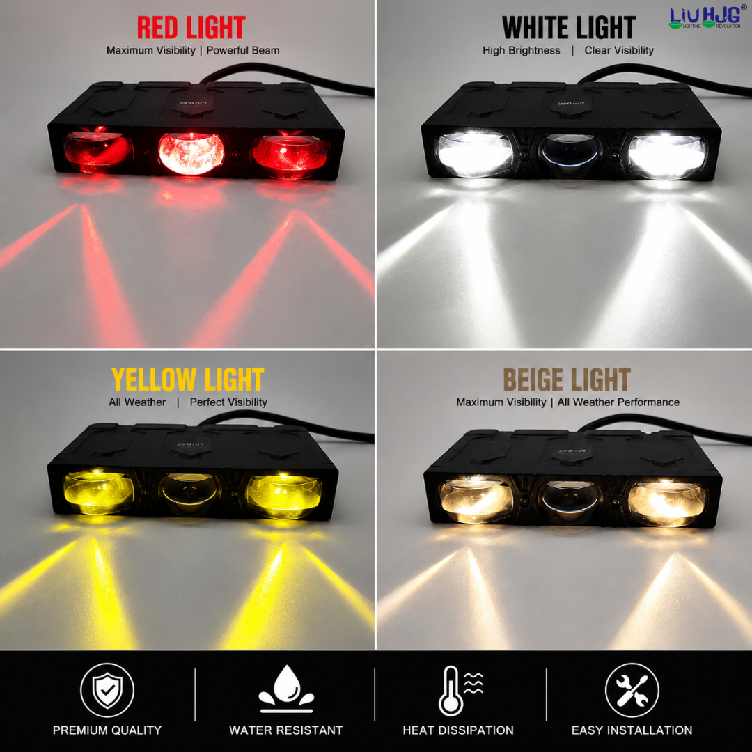 LIU HJG® S124 3 Lens LED Fog Light Bulbs for Bike and Car (100W, Dual Color White/Yellow Beam & Red Devil Eye, Pack of 2)