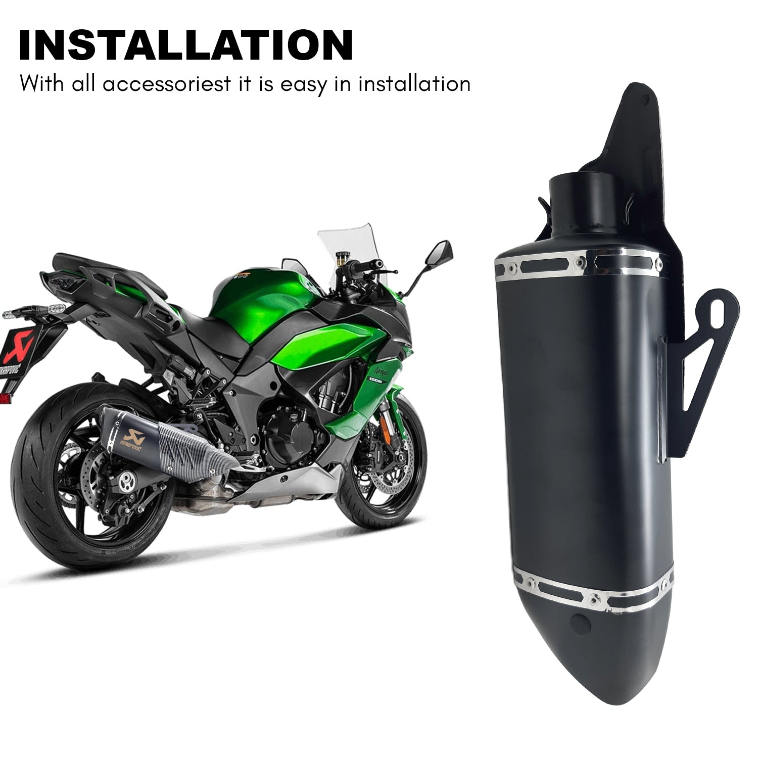 Akrapovic Motorcycle Universal Racing Exhaust for Yamaha R15v3 v2 v1 MT-15 Bajaj KTM Kawasaki Z900 Z800 Ninja (Black)