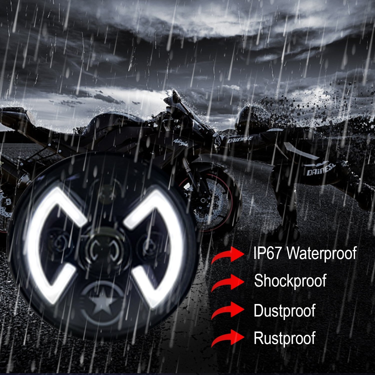 Autopowerz 7 Inch STAR LED Round Headlight Compatible with Mahindra Thar, Wrangler, Royal Enfield Classic & Electra (White & Yellow, 65W, 1 Pc)