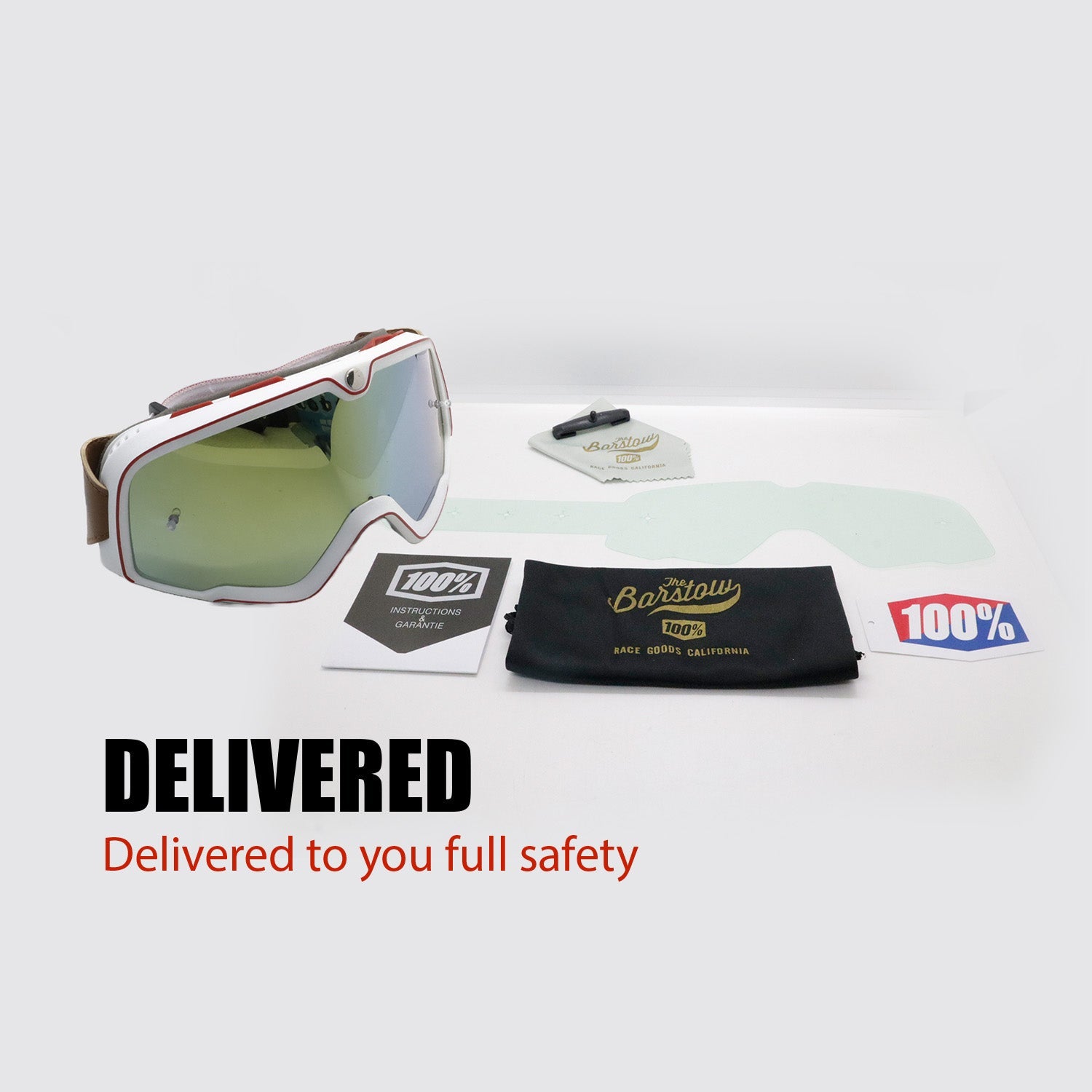 AUTOPOWERZ 100% BARSTOW® Goggle SUPERIOR VISION SYSTEM FOR RIDERS & MOTORSPORTS (WHITE-RED)