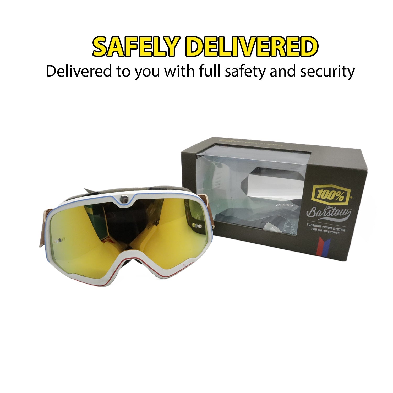AUTOPOWERZ 100% BARSTOW® Goggle SUPERIOR VISION SYSTEM FOR RIDERS & MOTORSPORTS (Yellow-White)