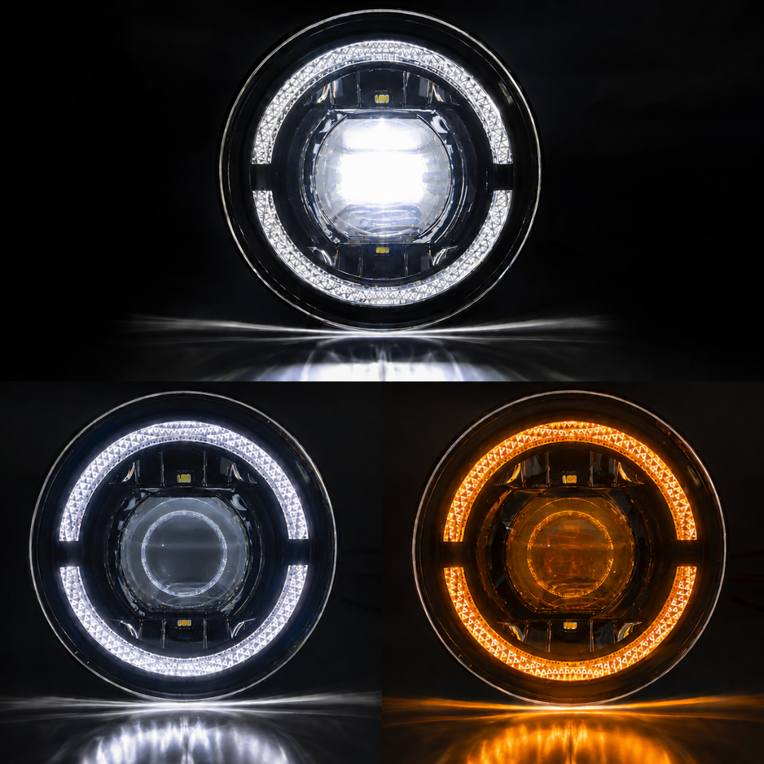 LIU HJG® C-199 7 Inch 58W Round LED Headlight with Yellow/White DRL for Bike & Thar (Pack of 1)