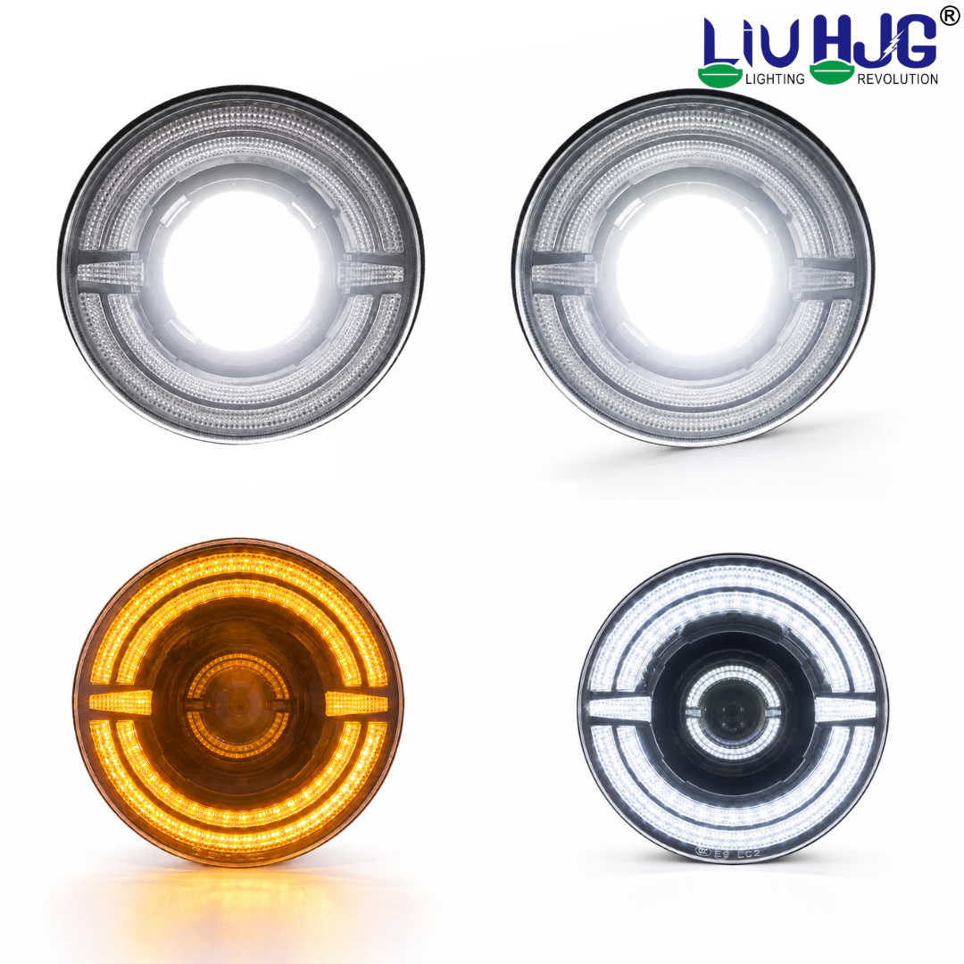 Dual DRL ring light mode demonstration showing Yellow and White DRL lighting modes.