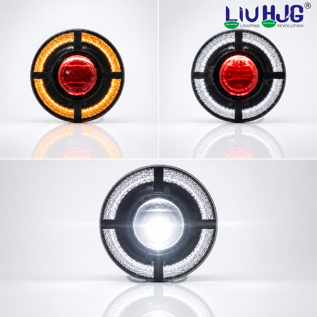 Triple DRL ring light mode demonstration showing Yellow, White, and Red DRL lighting.